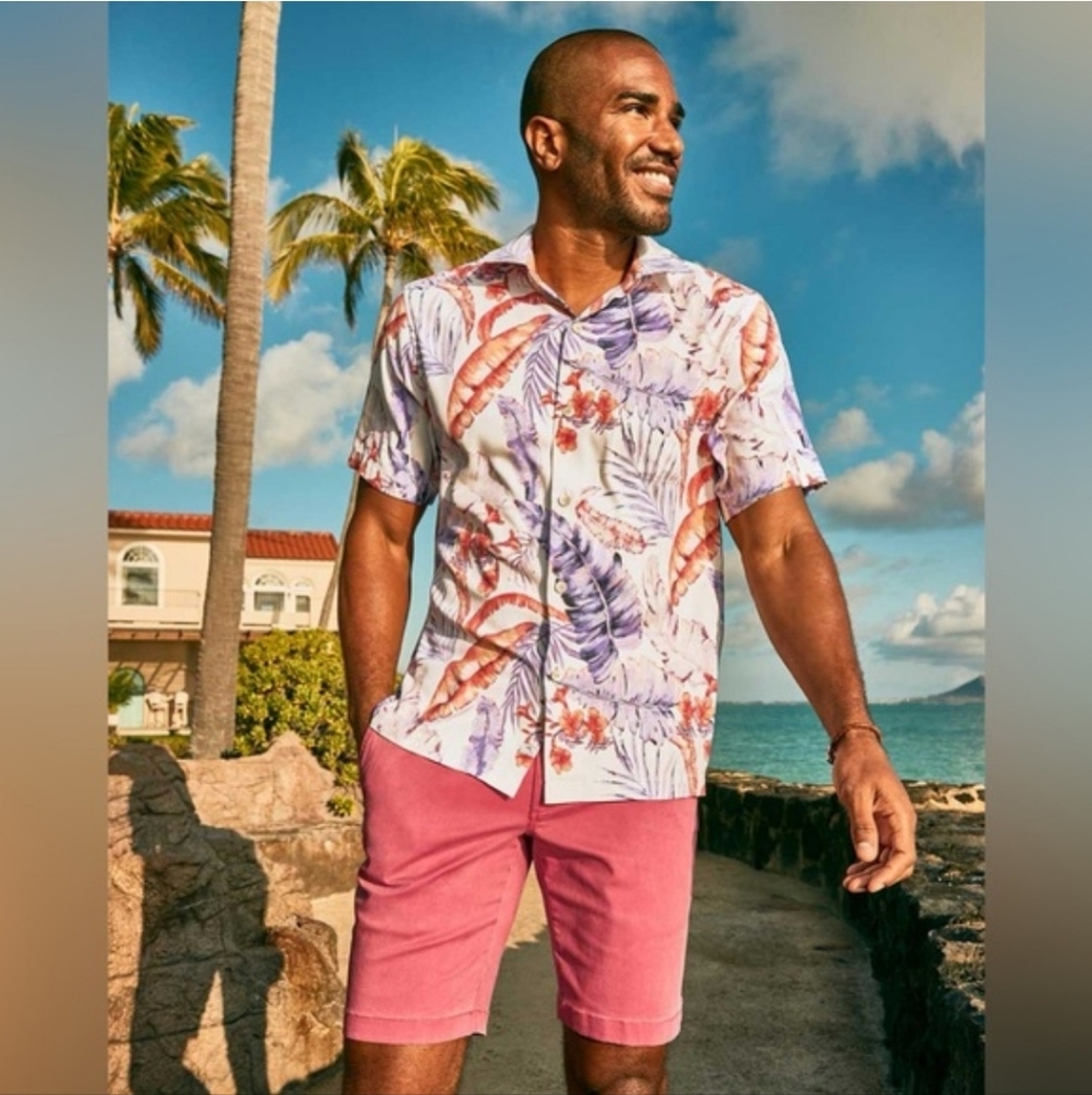 Tommy‎ Bahama Summer Street Fronds Silk Camp Shirt Continental Summer Beachy Lrg
